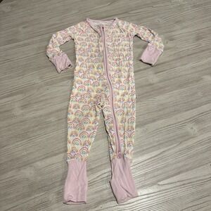 Little Sleepies Bamboo Zippy Pajamas 6 - 12 Months Pastel Rainbows Sleeper EUC